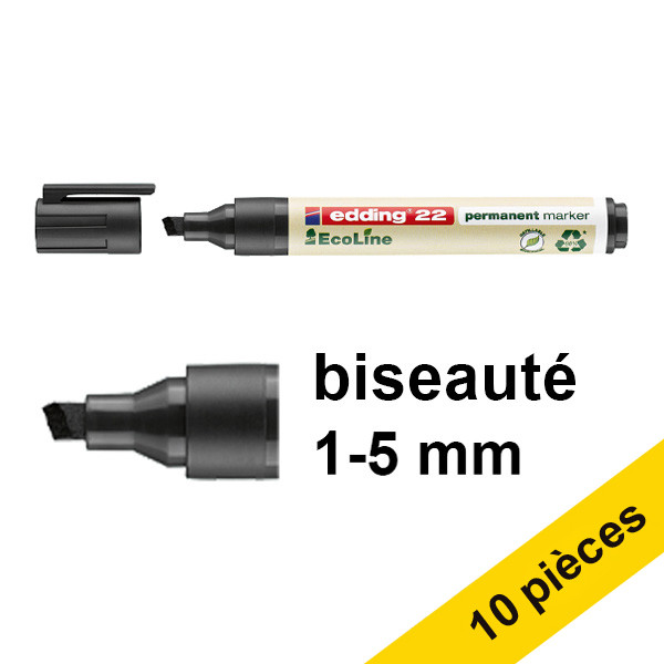 Offre : 10x Edding EcoLine 22 marqueur permanent (1 - 5 mm biseautée) - noir 240363 - 1