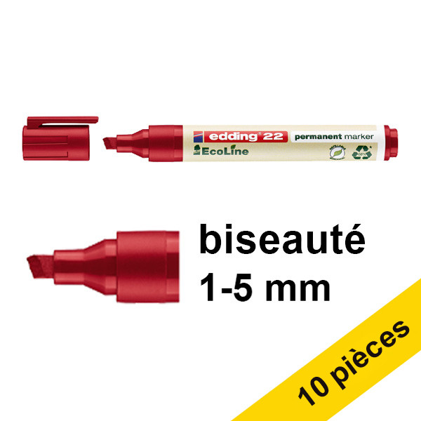 Offre : 10x Edding EcoLine 22 marqueur permanent (1 - 5 mm biseautée) - rouge 240364 - 1