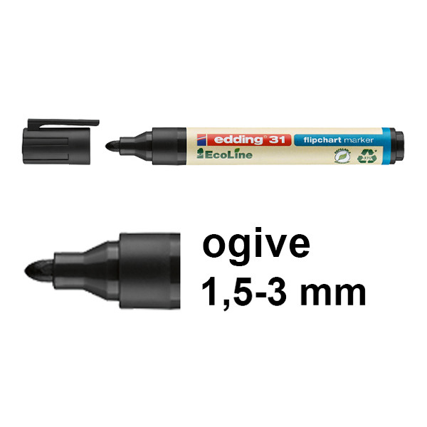 Offre : 10x Edding EcoLine 31 marqueur pour chevalet (1,5 - 3 mm ogive) - noir 240375 - 1