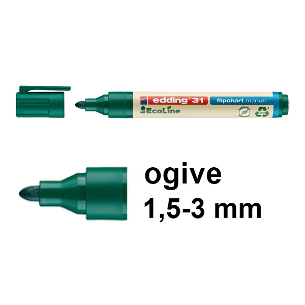 Offre : 10x Edding EcoLine 31 marqueur pour chevalet (1,5 - 3 mm ogive) - vert 240378 - 1