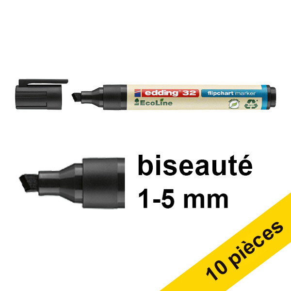 Offre : 10x Edding EcoLine 32 marqueur pour chevalet (1 - 5 mm biseauté) - noir 240379 - 1