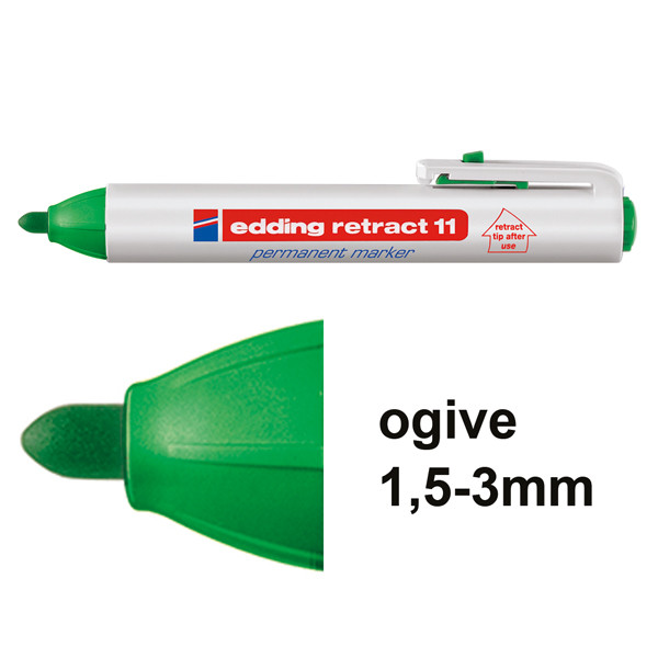 Offre : 10x Edding Retract 11 marqueur permanent (1,5 - 3 mm ogive) - vert 239950 - 1