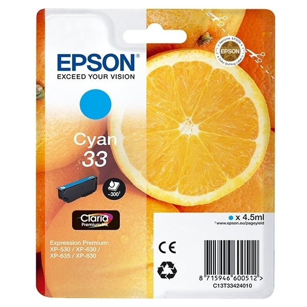 Epson 33 (T3342) cartouche d'encre cyan (d'origine) 026856 - 1