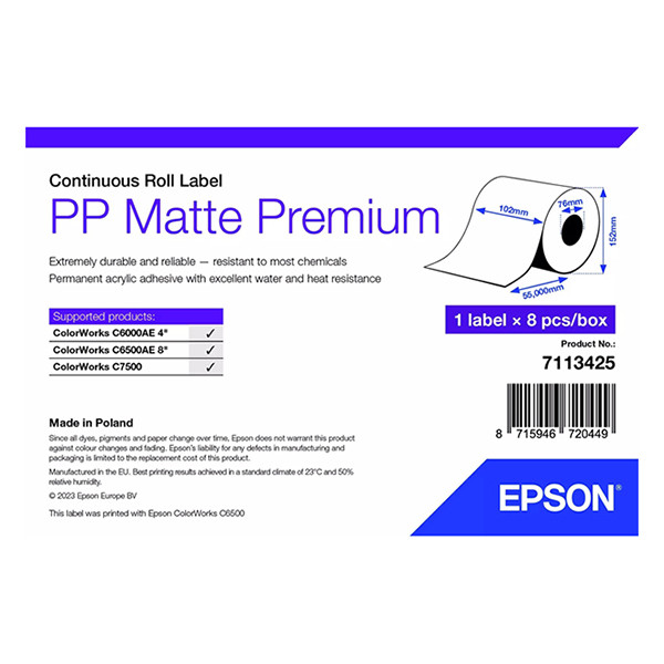 Epson 7113425 PP étiquette mate 102 mm x 55 m (d'origine) 084488 - 1
