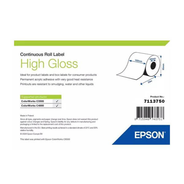 Epson 7113750 étiquette linerless haute brillance 102 mm x 33 m (d'origine) 084258 - 1