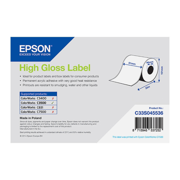 Epson C33S045536 rouleau d'étiquettes en continu - haute brillance 51 mm x 33 m (d'origine) 083362 - 1