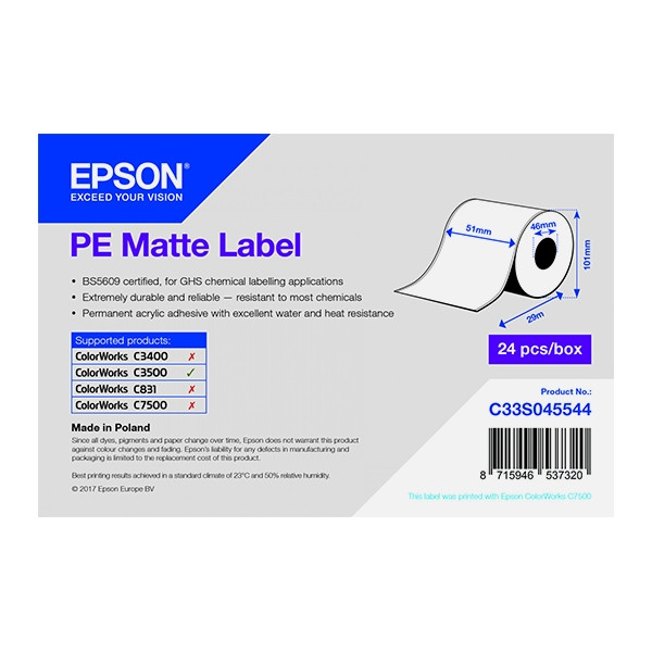 Epson C33S045544 PE rouleau d'étiquettes - mat 51 mm x 29 m (d'origine) 083404 - 1