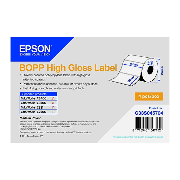 Epson C33S045704 BOPP rouleau d'étiquettes - haute brillance 102 x 152 mm (d'origine) 083350 - 1