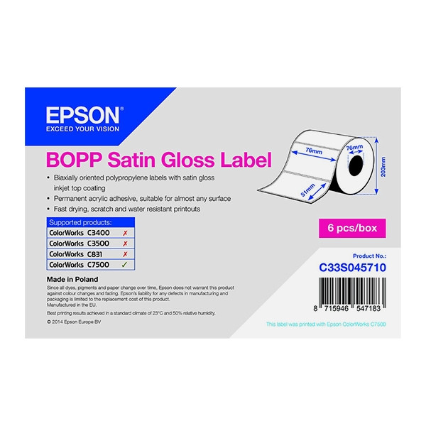 Epson C33S045710 BOPP rouleau d'étiquettes - brillant satiné 76 x 51 mm (d'origine) 083340 - 1