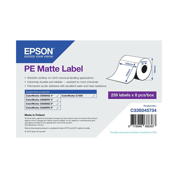 Epson C33S045734 PE rouleau d'étiquettes - mat 105 x 210 mm (d'origine) 083630 - 1