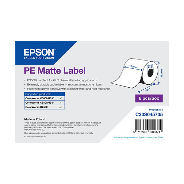 Epson C33S045735 PE rouleau d'étiquettes - mat 102mm x 55m (d'origine) 083632 - 1