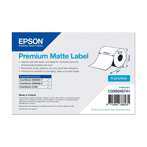 Epson C33S045741 premium rouleau d'étiquettes en continu - mat 102mm x 60m (d'origine) 083644 - 1