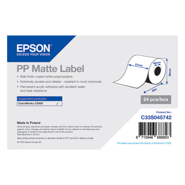 Epson C33S045742 PP rouleau d'étiquettes mates 51 mm x 29 m (d'origine) 083570 - 1