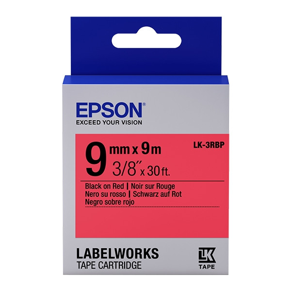 Epson LK-3RBP ruban d'étiquettes 9 mm (d'origine) - noir sur rouge pastel 083164 - 1