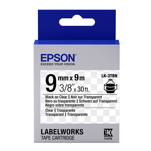 Epson LK-3TBN ruban d'étiquettes 9 mm (d'origine) - noir sur transparent 083170 - 1