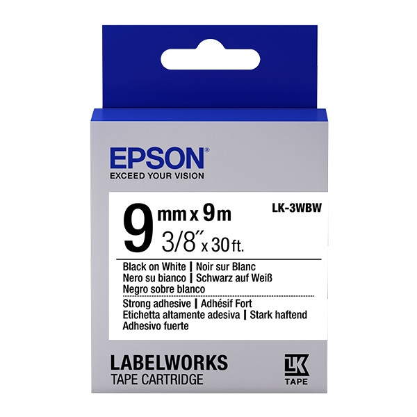 Epson LK-3WBW ruban d'étiquettes extra adhésives 9 mm (d'origine) - noir sur blanc 083172 - 1