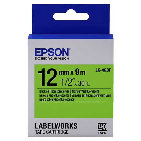 Epson LK-4GBF ruban d'étiquettes 12 mm (d'origine) - noir sur vert fluo 083202 - 1