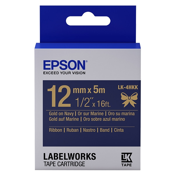 Epson LK-4HKK ruban en satin 12 mm (d'origine) - or sur bleu marine 083220 - 1