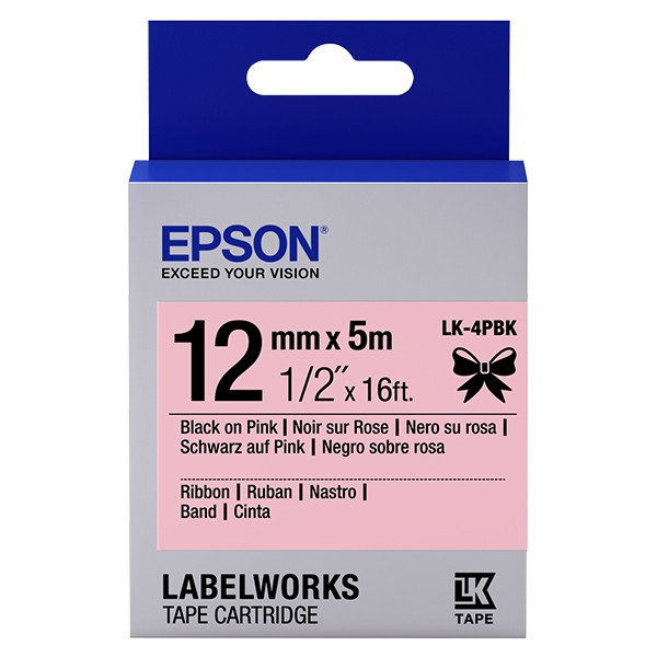 Epson LK-4PBK ruban en satin 12 mm (d'origine) - noir sur rose 083224 - 1