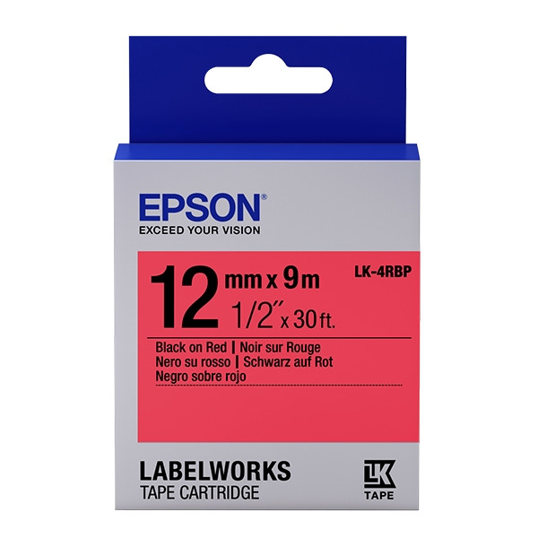 Epson LK-4RBP ruban d'étiquettes 12 mm (d'origine) - noir sur rouge pastel 083182 - 1