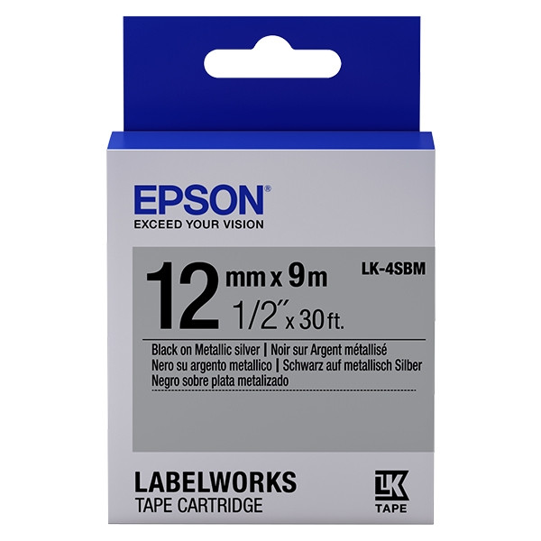 Epson LK-4SBM ruban d'étiquettes 12 mm (d'origine) - noir sur argent métallisé 083204 - 1