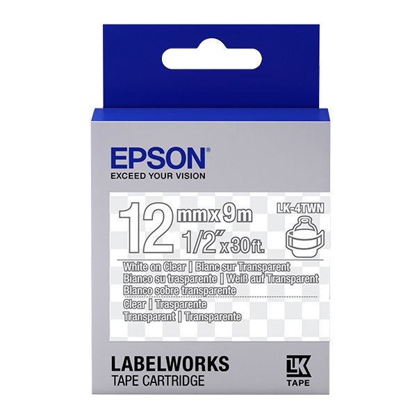 Epson LK-4TWN ruban d'étiquettes 12 mm (d'origine) - blanc sur transparent 083188 - 1