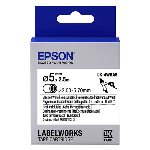 Epson LK-4WBA5 ruban thermorétractable - noir sur blanc 5 mm (d'origine) 083290 - 1