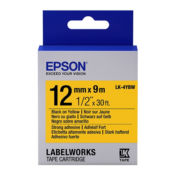Epson LK-4YBW ruban d'étiquettes extra-adhésives 12 mm (d'origine) - noir sur jaune 083190 - 1