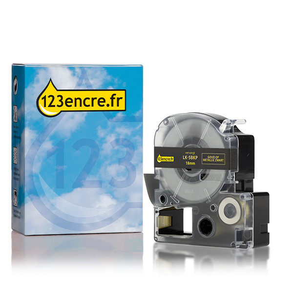 Epson LK-5BKP ruban 18 mm (marque 123encre) - or sur noir métallisé 084445 - 1