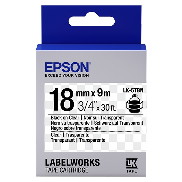 Epson LK-5TBN ruban d'étiquettes 18 mm (d'origine) - noir sur transparent 083232 - 1