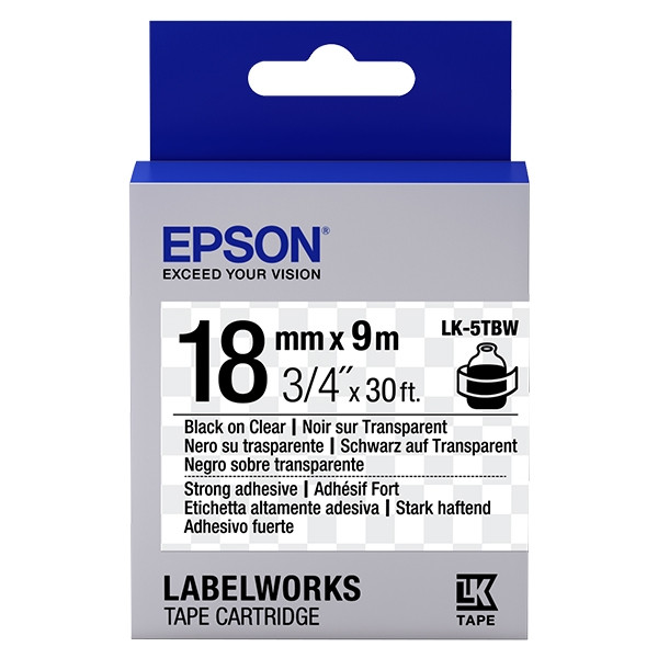Epson LK-5TBW ruban d'étiquettes adhésives 18 mm (d'origine) - noir sur transparent 083244 - 1