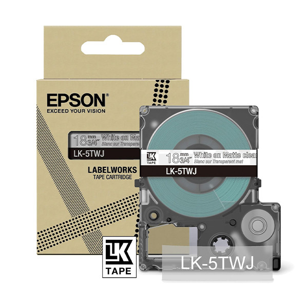 Epson LK-5TWJ ruban mat 18 mm (d'origine) - blanc sur transparent 084396 - 1