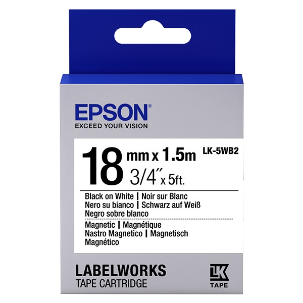 Epson LK-5WB2 ruban d'étiquettes magnétiques 18 mm (d'origine) - noir sur blanc 083258 - 1