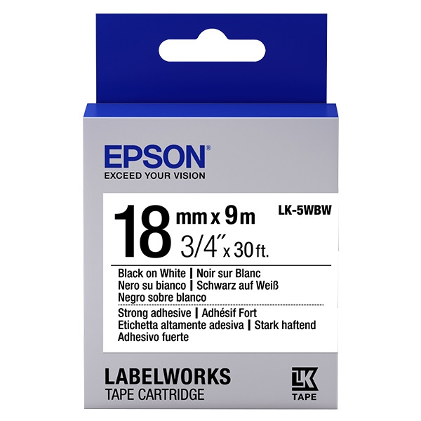 Epson LK-5WBW ruban d'étiquettes extra adhésives 18 mm (d'origine) - noir sur blanc 083246 - 1