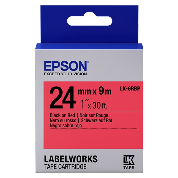 Epson LK-6RBP ruban d'étiquettes 24 mm (d'origine) - noir sur rouge pastel 083264 - 1