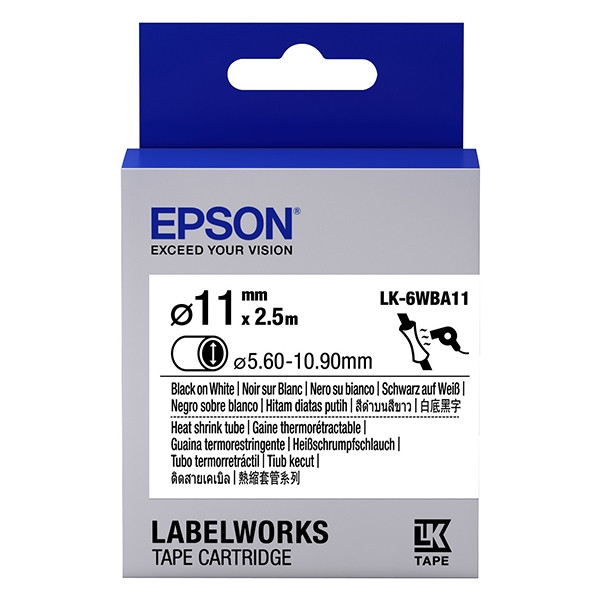 Epson LK-6WBA11 ruban thermorétractable - noir sur blanc 11 mm (d'origine) 083294 - 1
