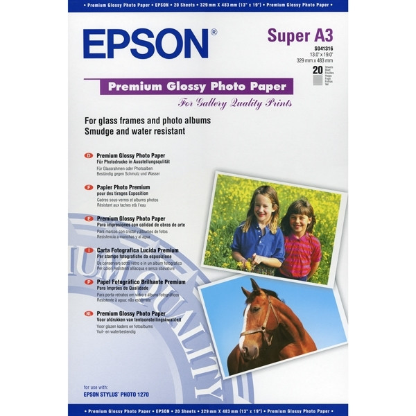 Epson S041316 Premium Glossy papier photo 250 g/m² A3+ (20 feuilles) 150324 - 1