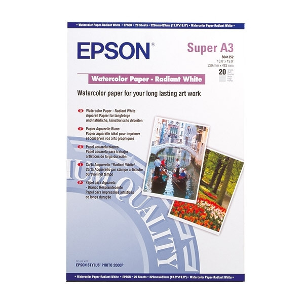 Epson S041352 Watercolor Paper - Radiant White 190 g/m² A3+ (20 feuilles) 153051 - 1
