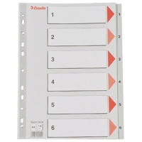 Esselte 100104 intercalaires en plastique A4 avec 6 onglets (11 trous) - gris 203810