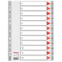 Esselte 100106 intercalaires en plastique A4 avec 12 onglets 1-12 (11 trous) - gris 203814