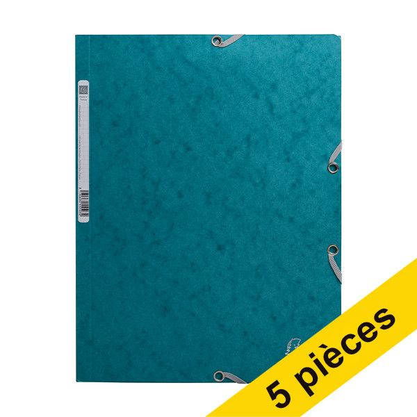 Offre : 5x Exacompta farde à élastique en carton lustré A4 - bleu pacifique 404163 - 1