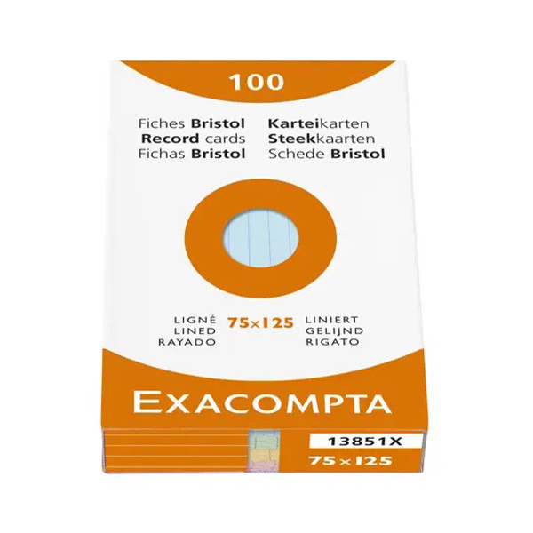 Exacompta fiche Bristol lignée 75 x 125 mm (100 pièces) - couleurs assorties 404434 - 1