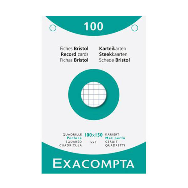 Exacompta fiche Bristol quadrillée avec perforation 100 x 150 mm (100 pièces) 404615 - 1