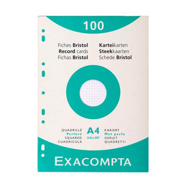 Exacompta fiche Bristol quadrillée avec perforation 210 x 297 mm (100 pièces) 404617 - 1