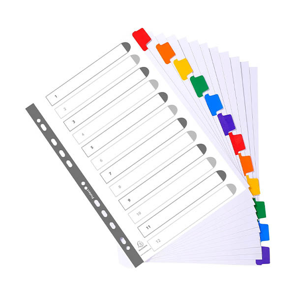 Exacompta intercalaires en carton A4+ avec 12 onglets colorés (11 trous) - blanc 404670 - 1