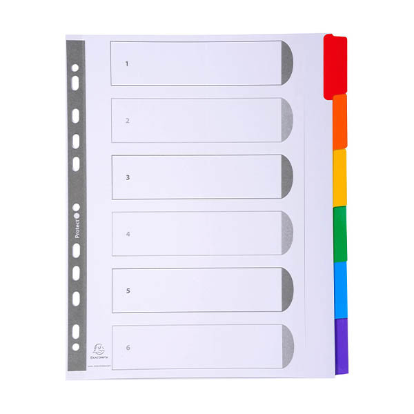 Exacompta intercalaires en carton A4+ avec 6 onglets colorés (11 trous) - blanc 404669 - 1