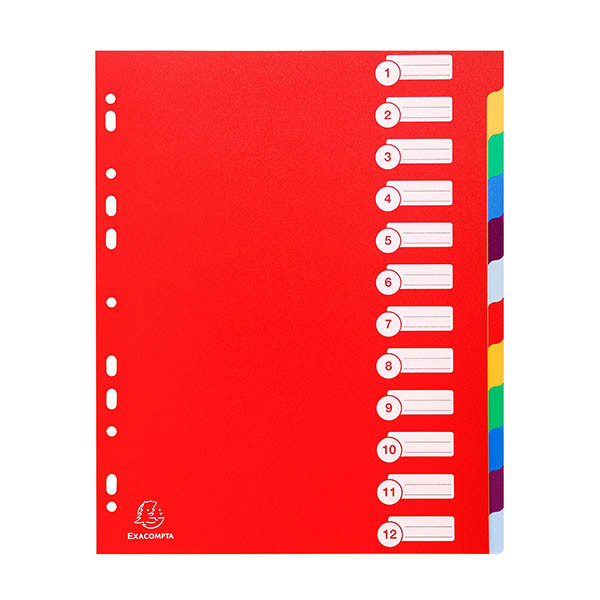 Exacompta intercalaires en plastique A4+ colorés avec 12 onglets (11 trous) 404521 - 1