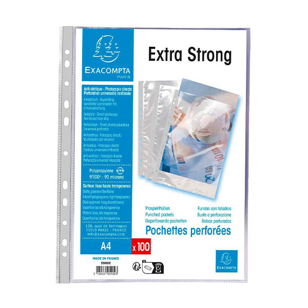 Exacompta pochette perforée A4 11 trous 90 microns (100 pièces) - transparent 404486 - 1