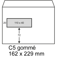 Exclusive enveloppe 162 x 229 mm - fenêtre à gauche C5 autoadhésive (100 pièces) - blanc 209178