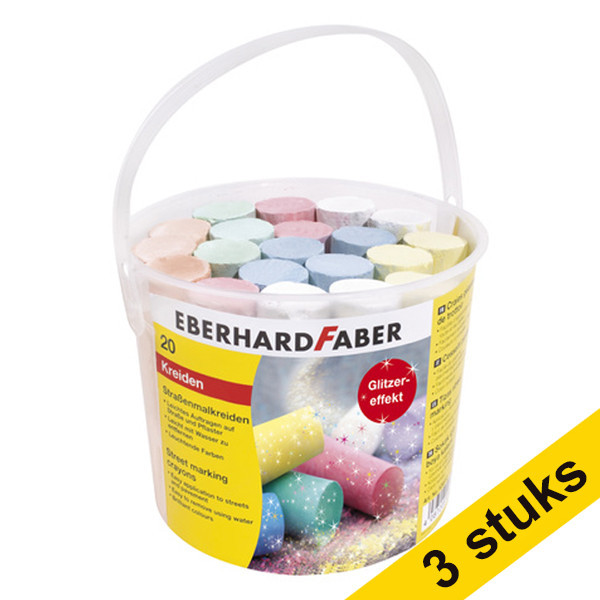 Offre : 3x Eberhard Faber craie de trottoir de couleur ronde avec des paillettes (20 pièces) 220239 - 1